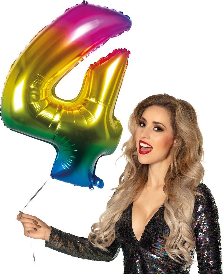 Xxl Regenboogkleurige Folieballon Cijfer 4
