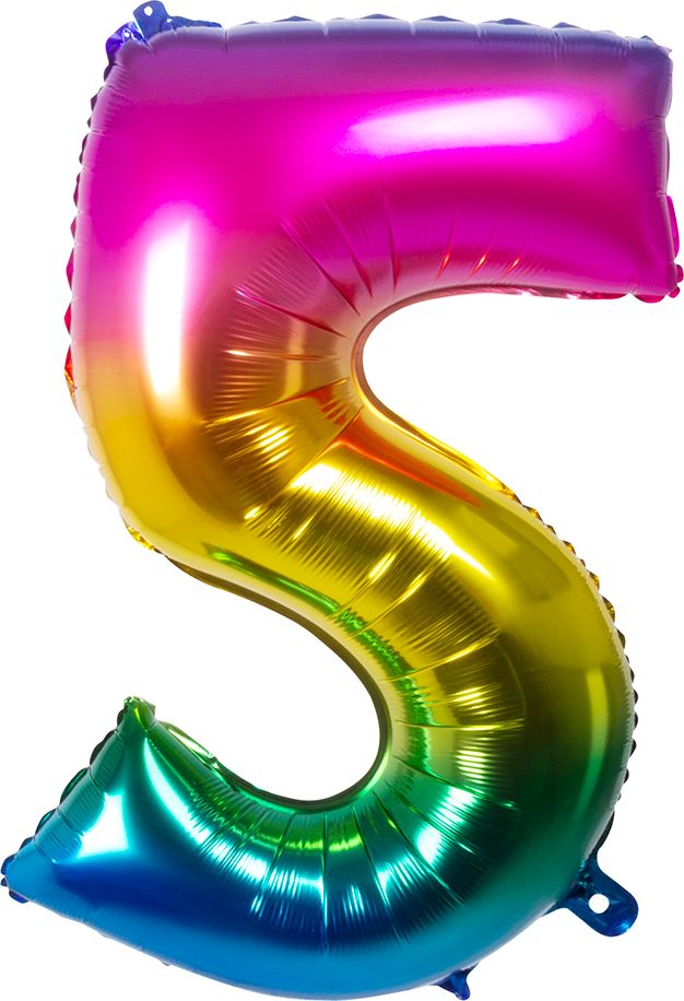 XXL regenboogkleurige folieballon cijfer 5