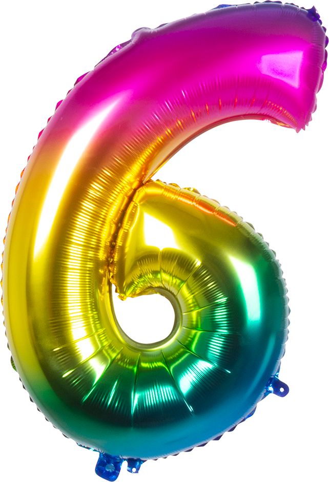 XXL regenboogkleurige folieballon cijfer 6