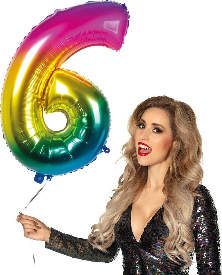 Xxl Regenboogkleurige Folieballon Cijfer 6