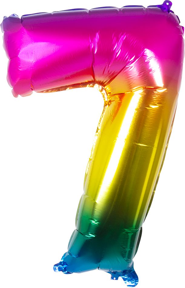 XXL regenboogkleurige folieballon cijfer 7
