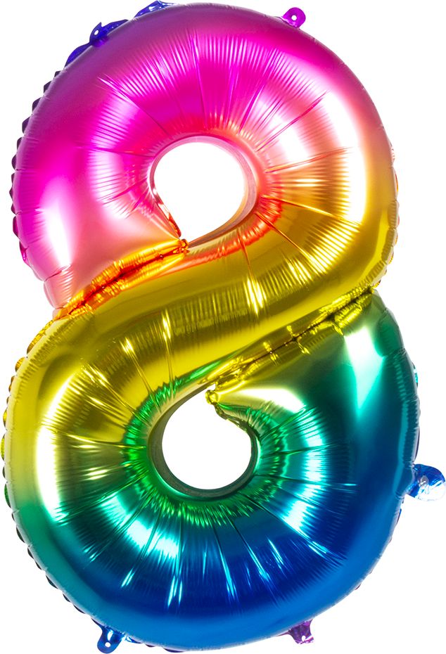 XXL regenboogkleurige folieballon cijfer 8