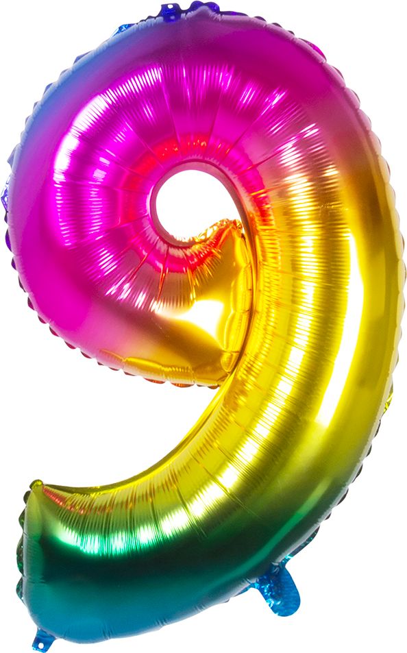 XXL regenboogkleurige folieballon cijfer 9