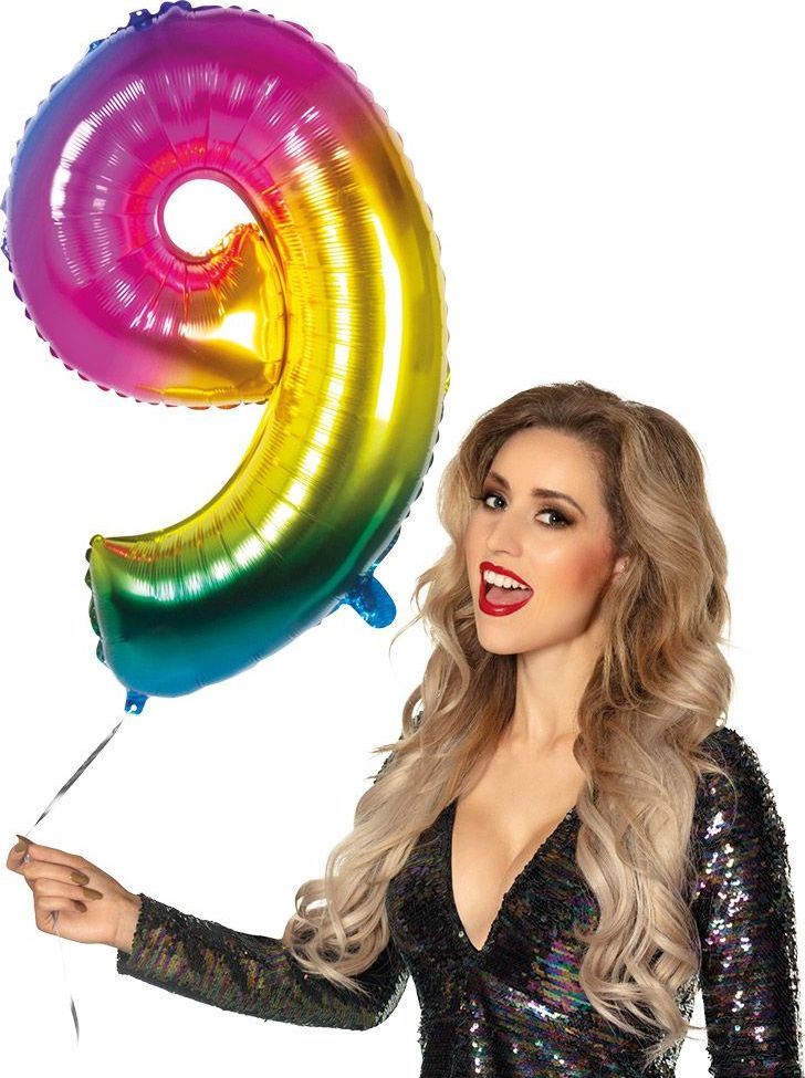 Xxl Regenboogkleurige Folieballon Cijfer 9