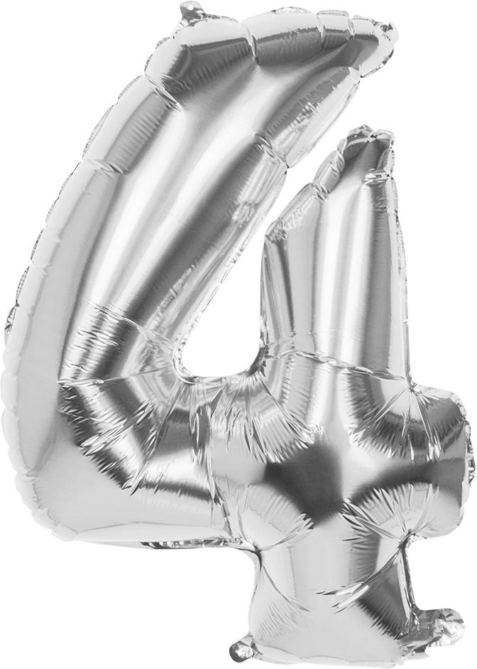XXL zilveren folieballon cijfer 4