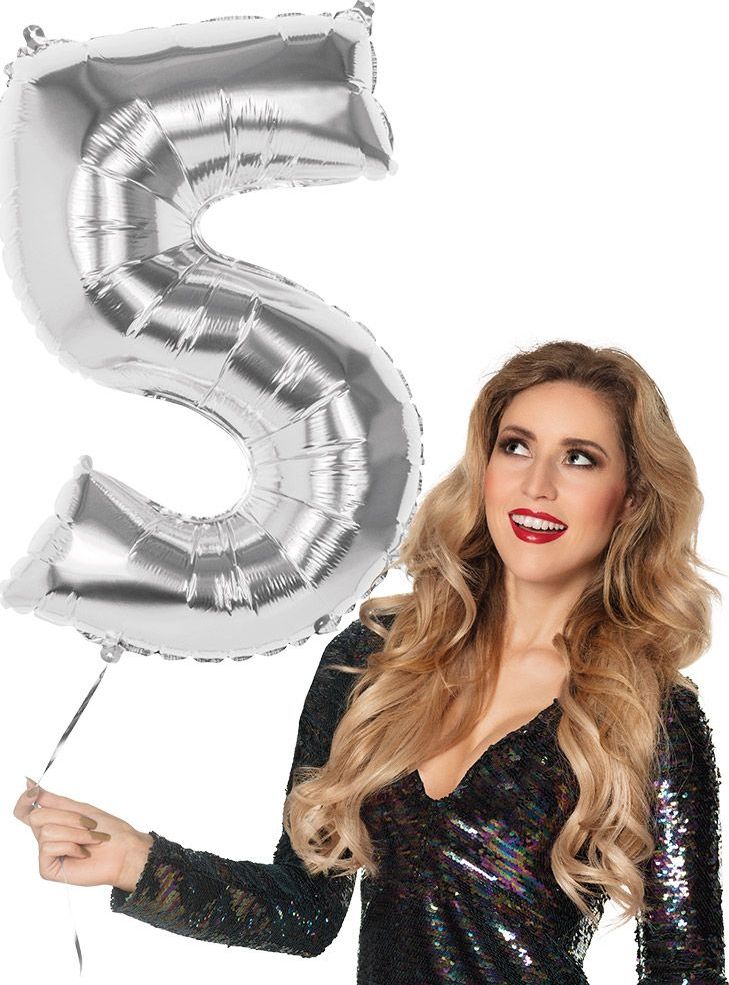 Xxl Zilveren Folieballon Cijfer 5