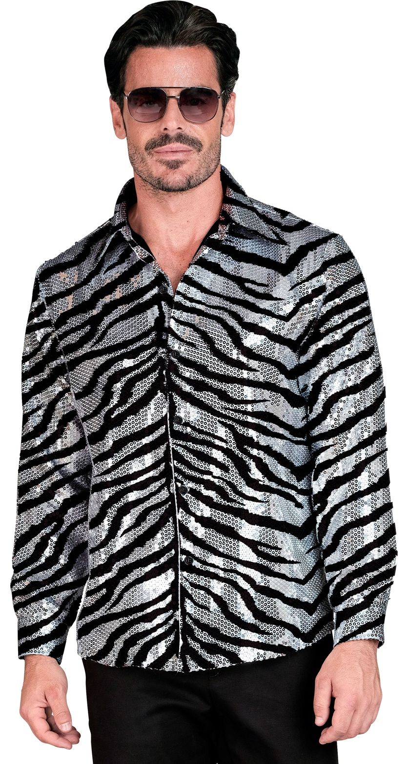 Zebraprint Pailletten Party Blouse Heren