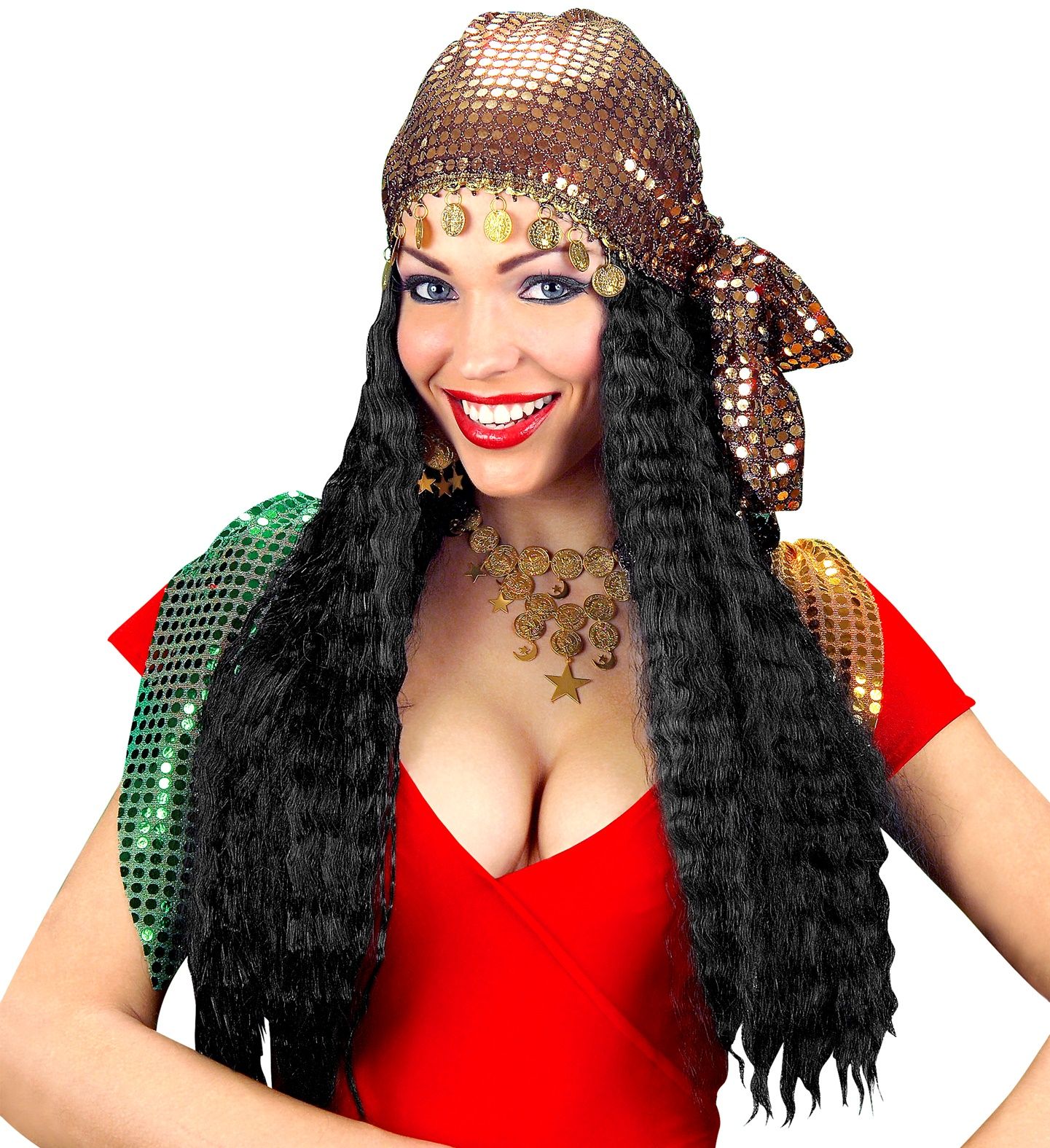 Zigeunerin Pruik Zwart met Hoofddoek