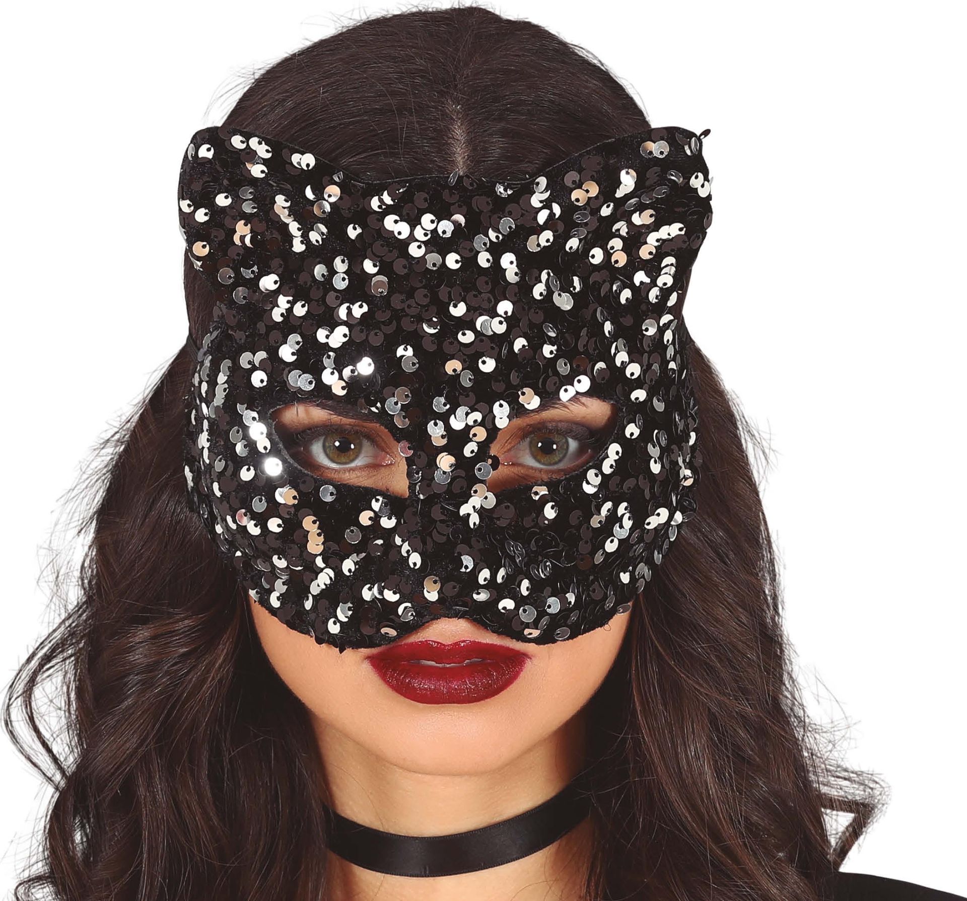 Zilver Pailletten Catwoman Masker