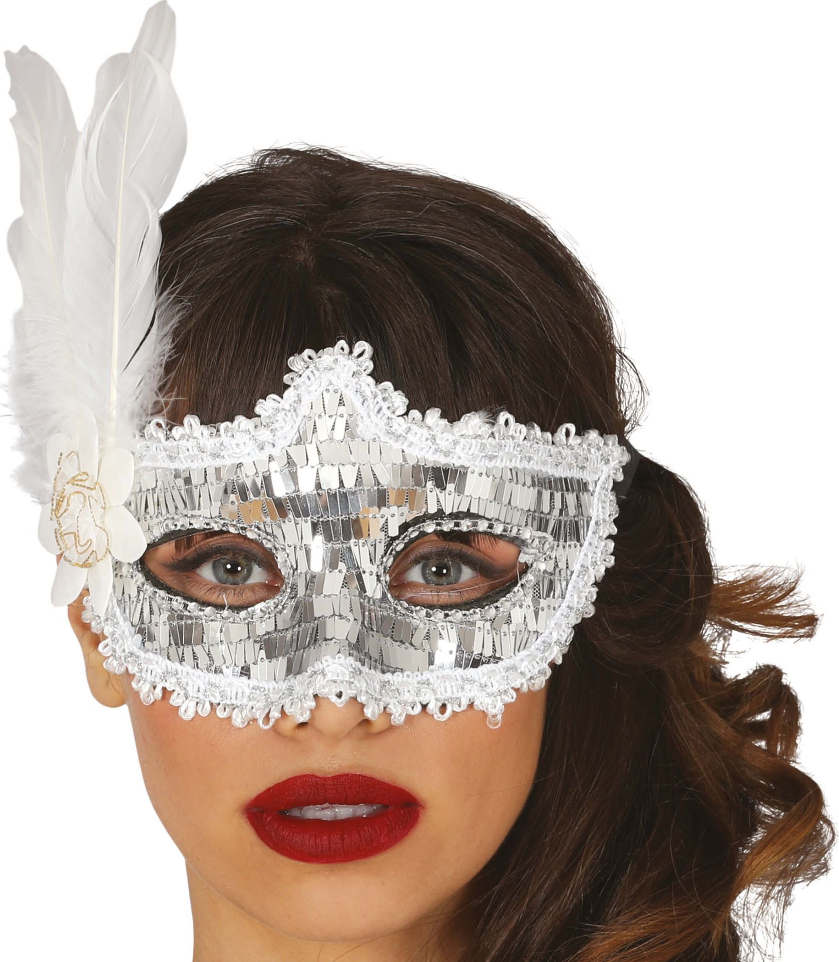 Zilver Pailletten Masker Veer