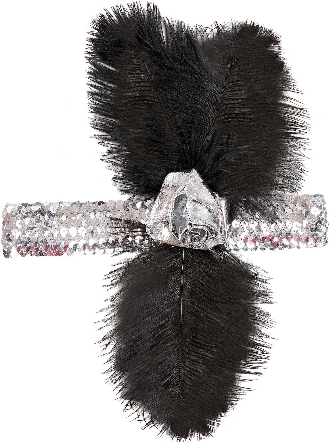 Zilveren Charleston Hoofdband met Bloem en Veren