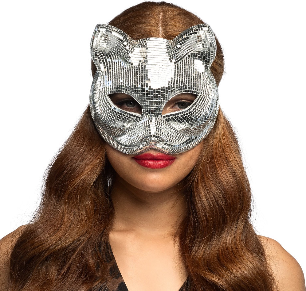 Zilveren Disco Kat Masker