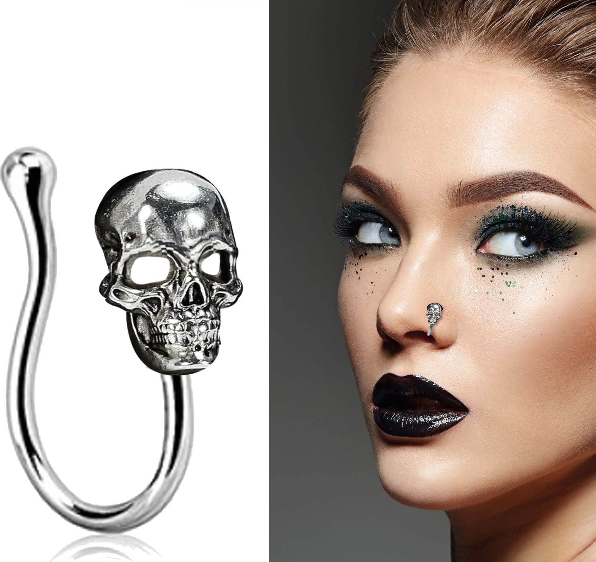 Zilveren Doodskop Neuspiercing