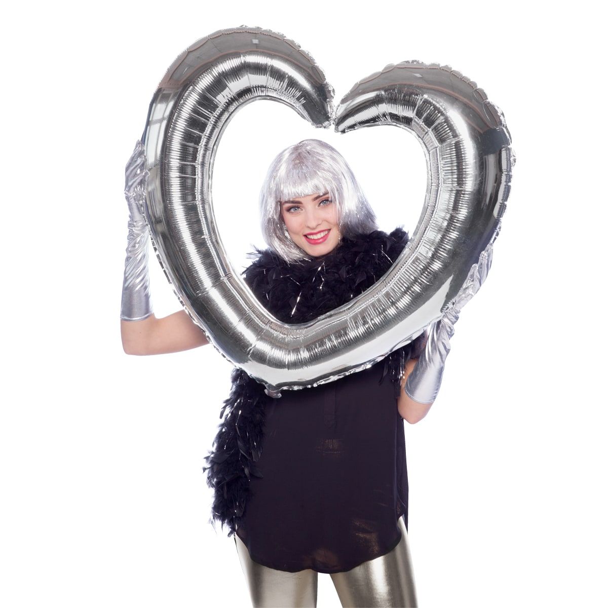 Zilveren fotolijst hartvorm folieballon