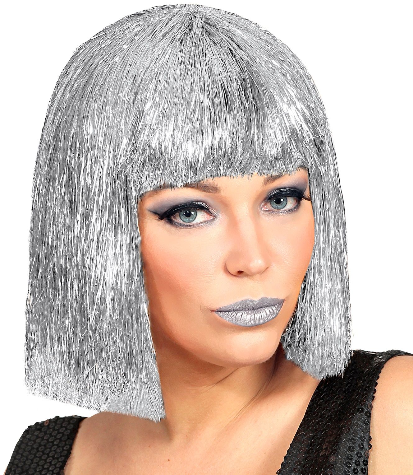 Zilveren Glitters Vegas Pruik