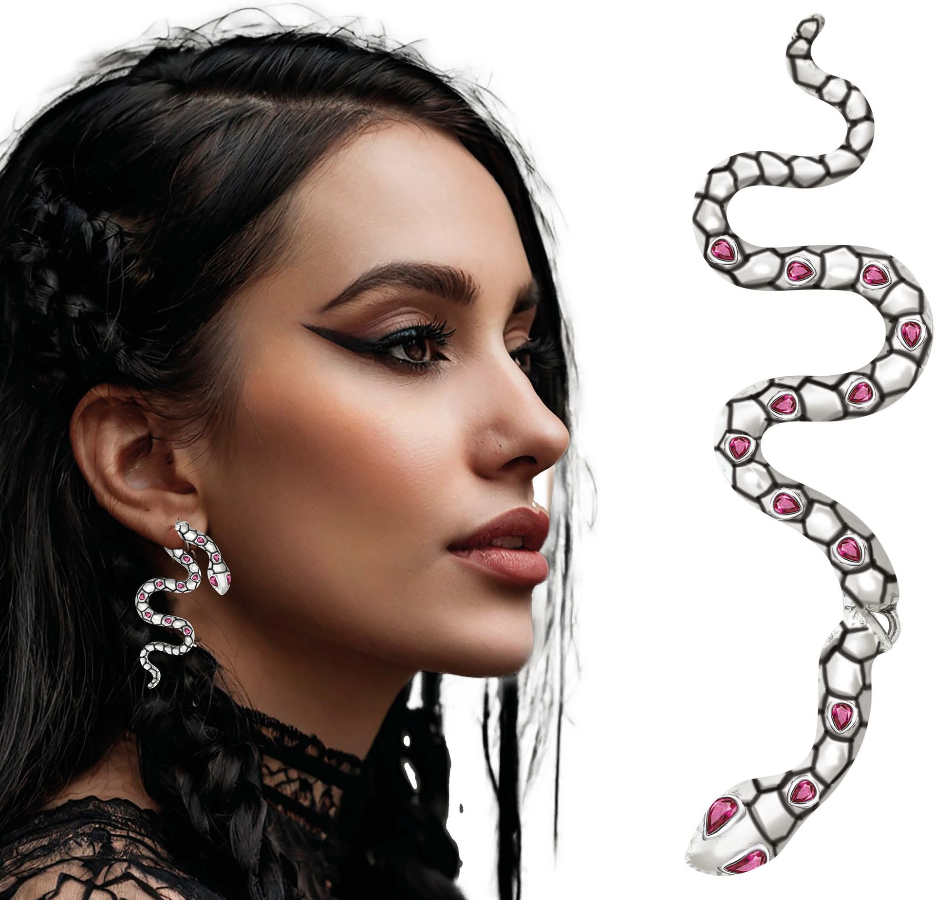 Zilveren Halloween Oorbellen Slang