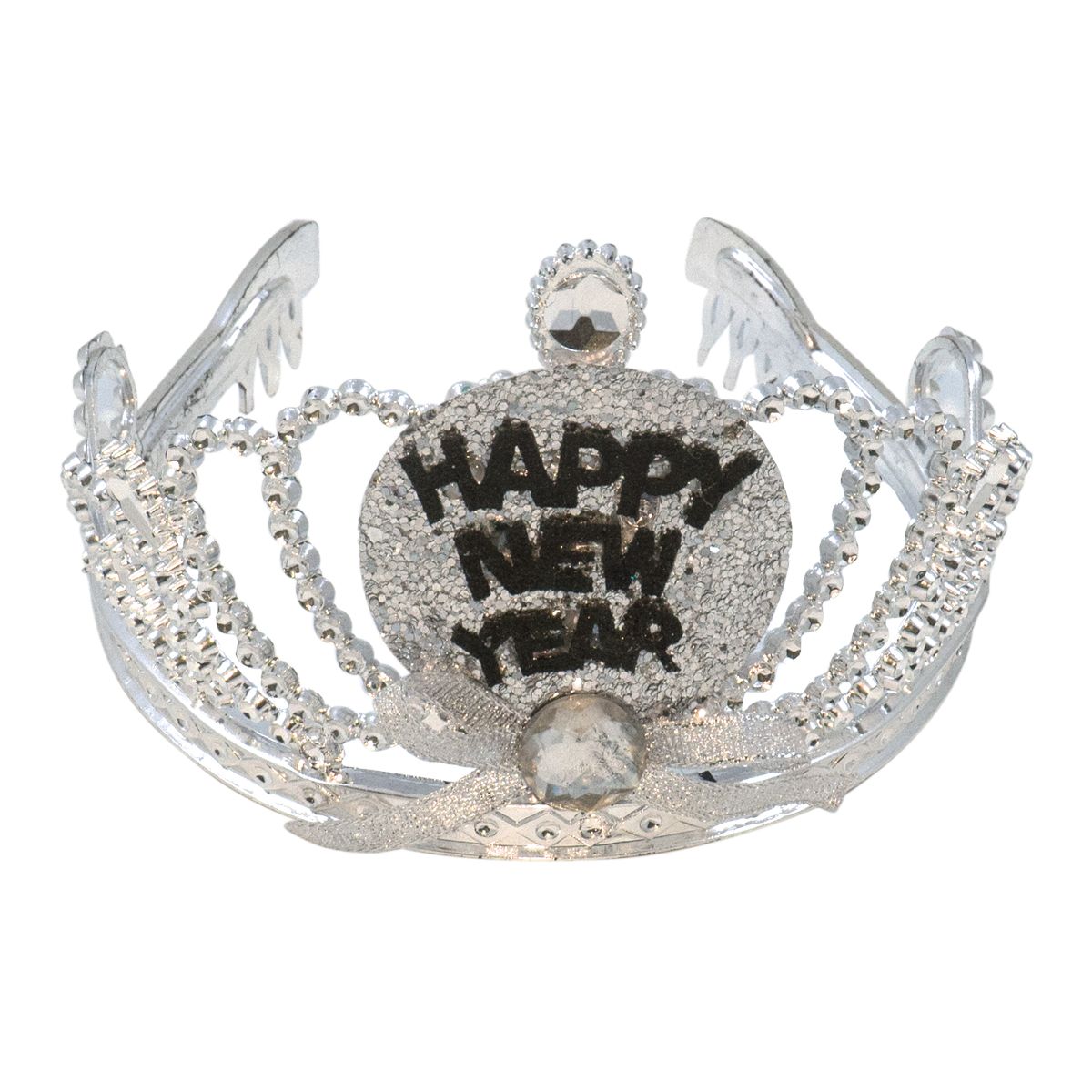 Zilveren happy new year tiare met LED