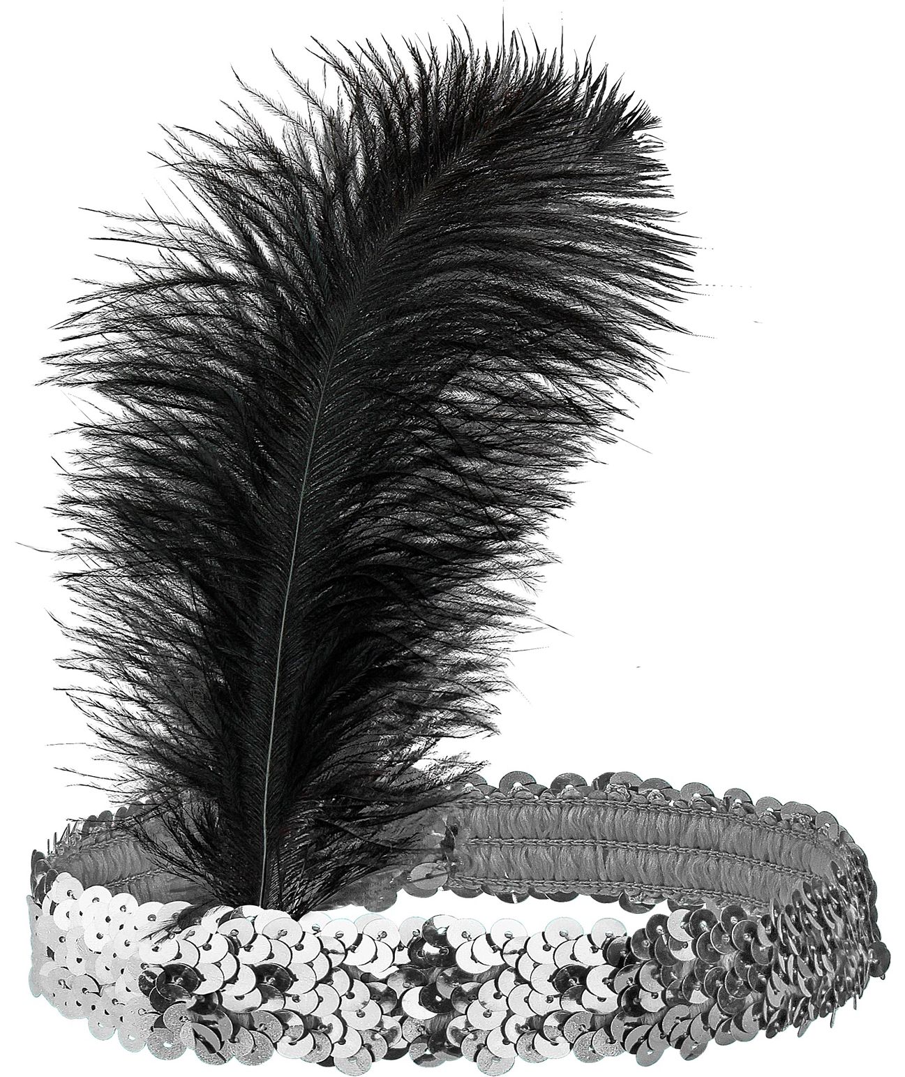 Zilveren Jaren 20 Pailletten Hoofdband met Veer