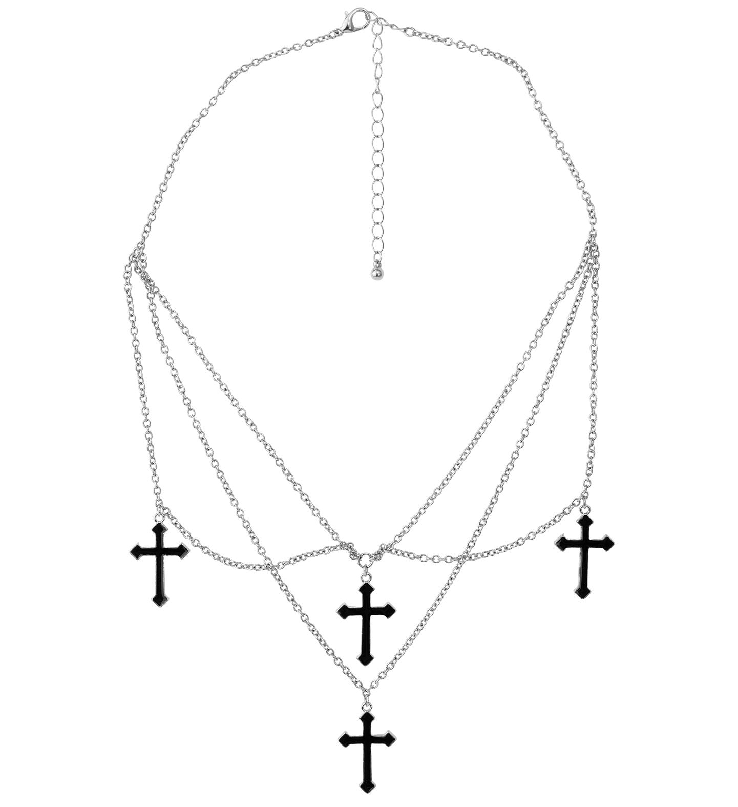 Zilveren Ketting met Kruizen Zwart Gothic