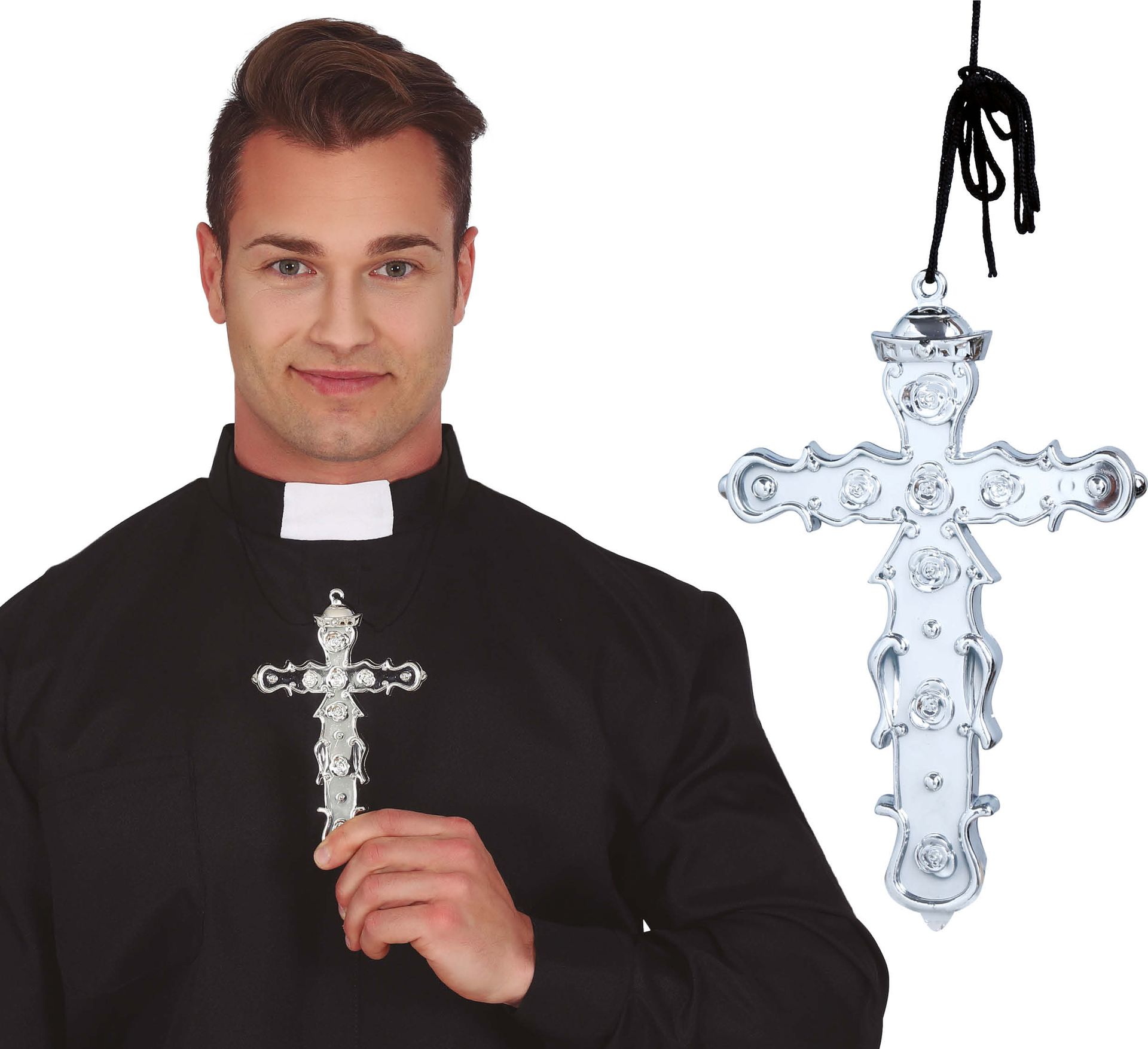 Zilveren Kruis Priester met Rozen