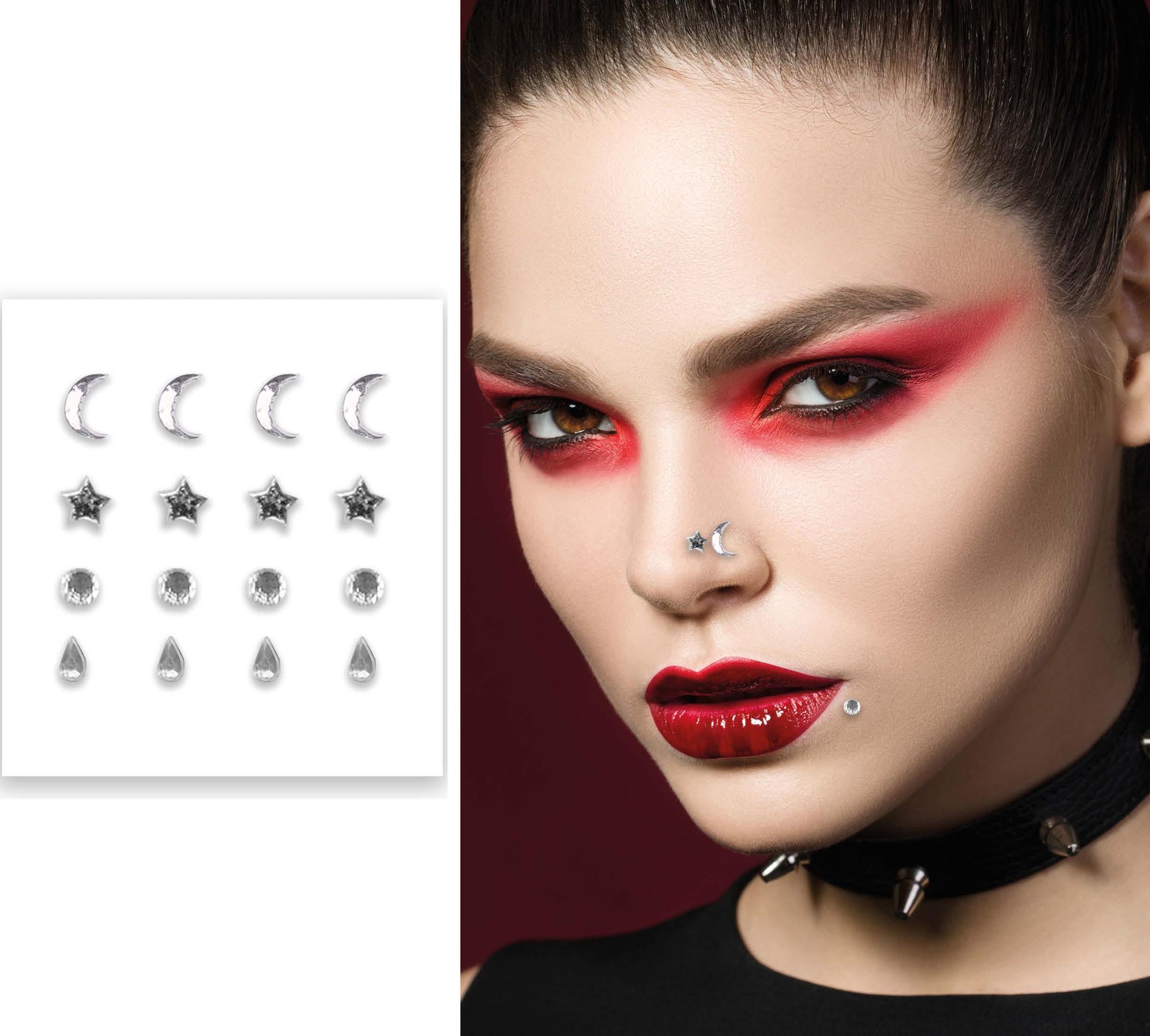 Zilveren Maan Vampier Gezichtsjuwelen