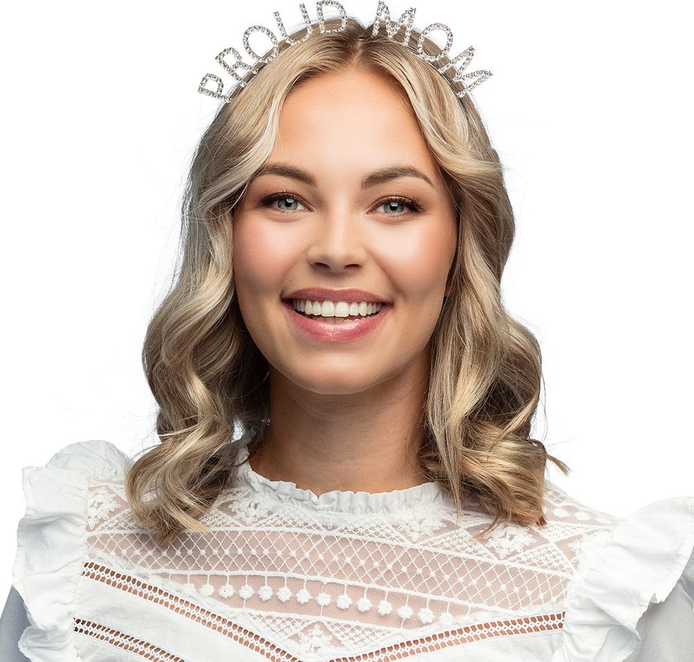 Zilveren Metalen Diadeem 'Proud Mom'