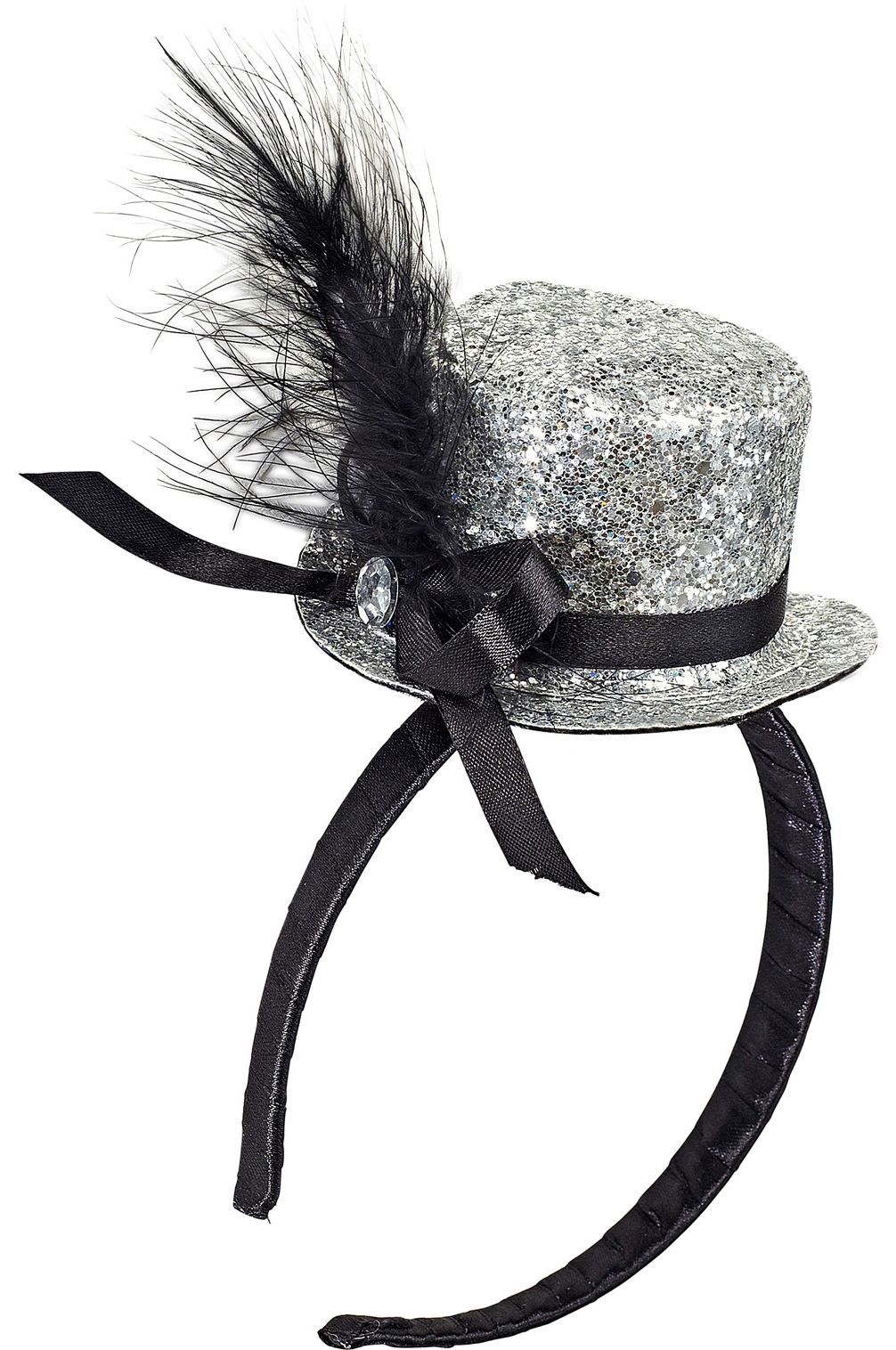 Zilveren Mini Glitter Hoedje met Veer