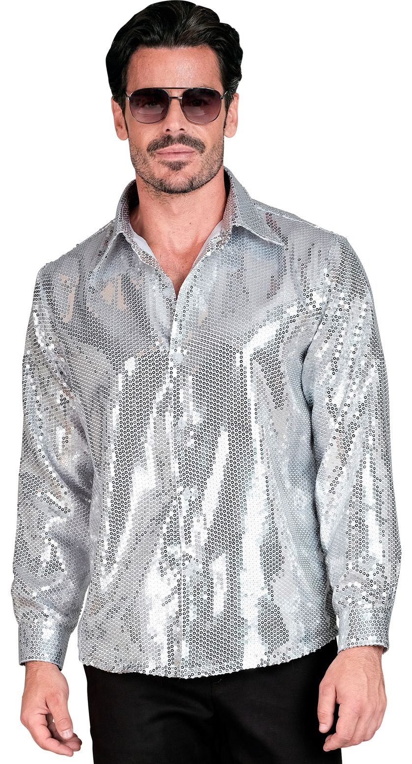 Zilveren Pailletten Party Blouse Heren