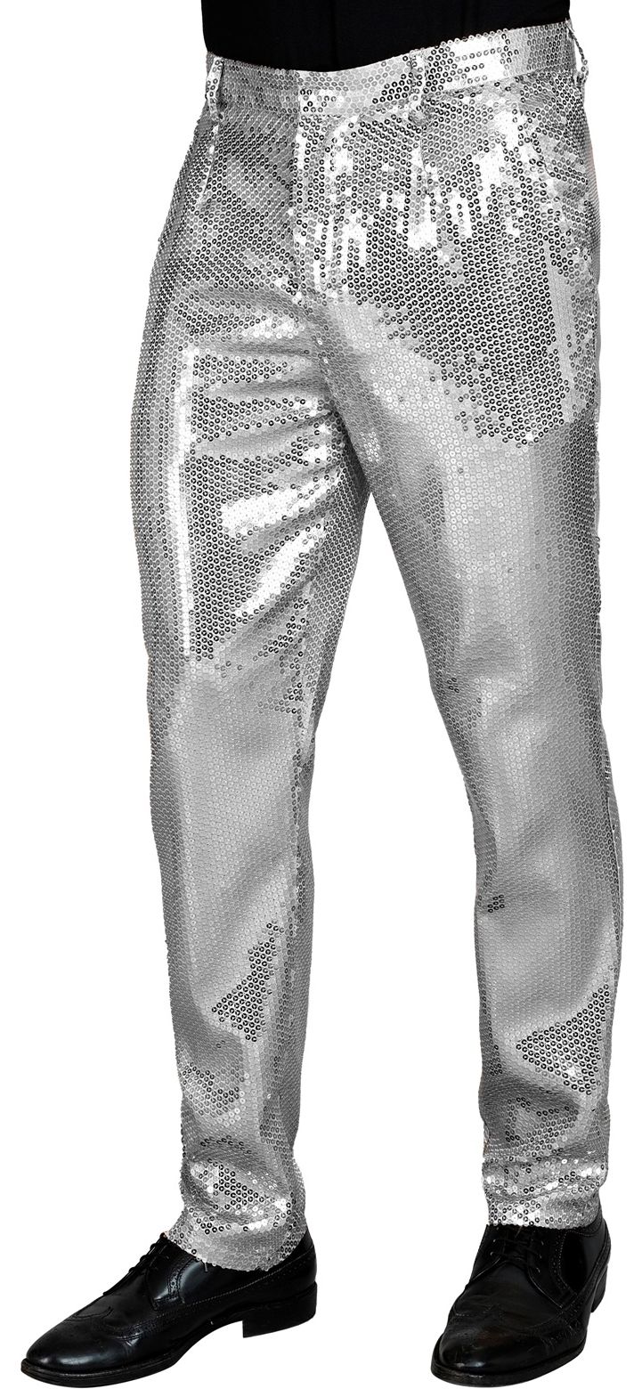 Zilveren Pailletten Party Broek Heren