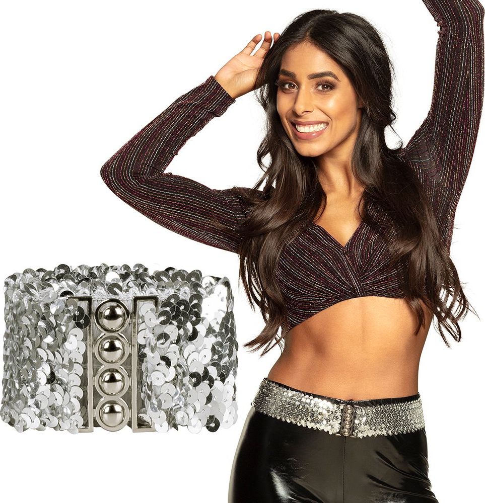 Zilveren Pailletten Riem Stretch