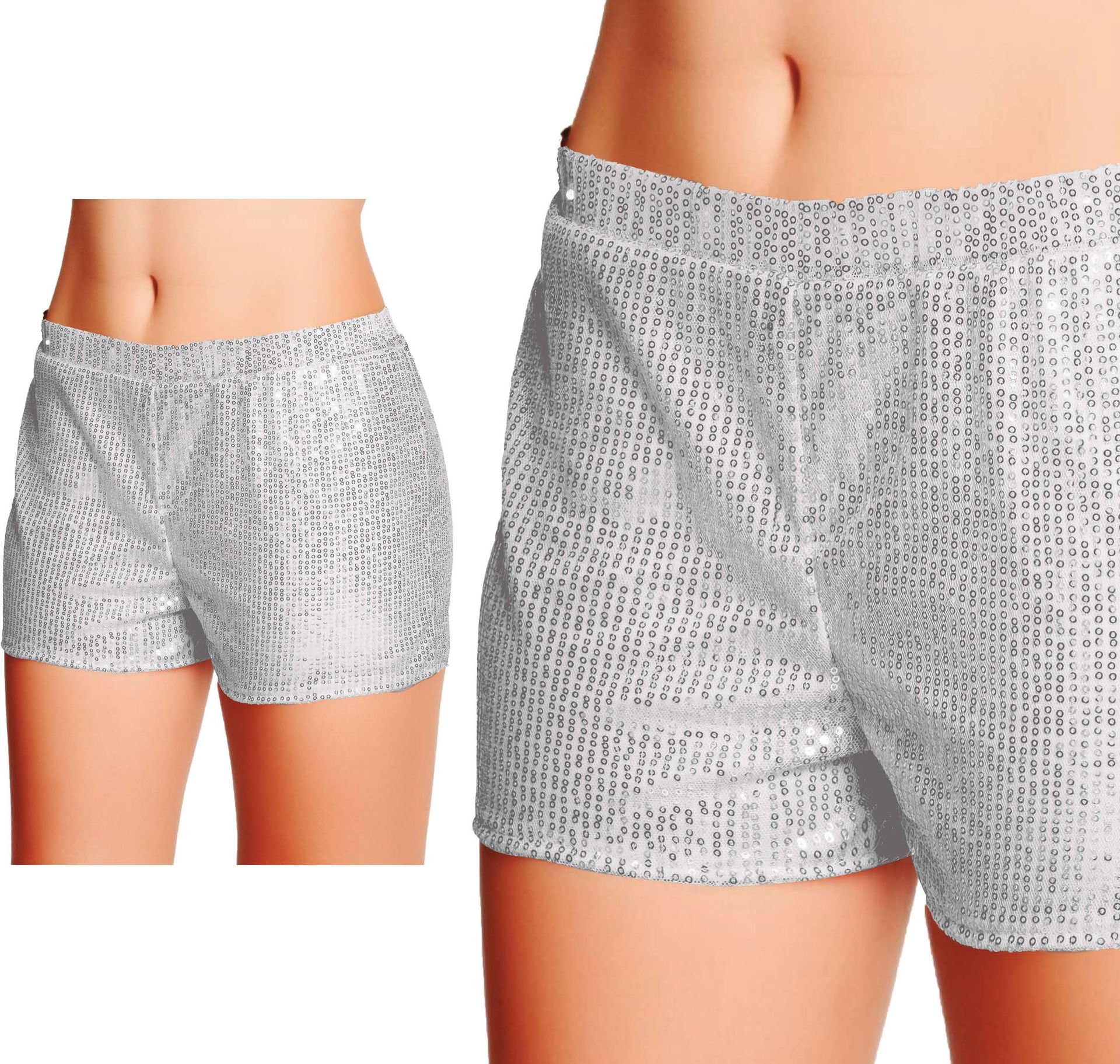 Zilveren Pailletten Shorts 70's Look Dames