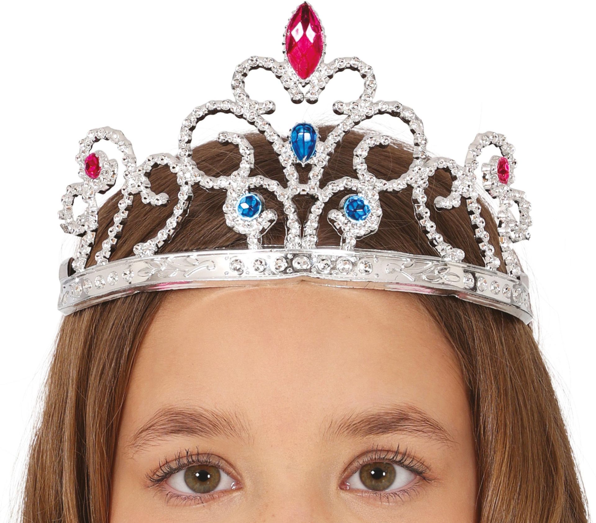 Zilveren Prinsessen Tiara met Rode en Blauwe Edelstenen Kinderen