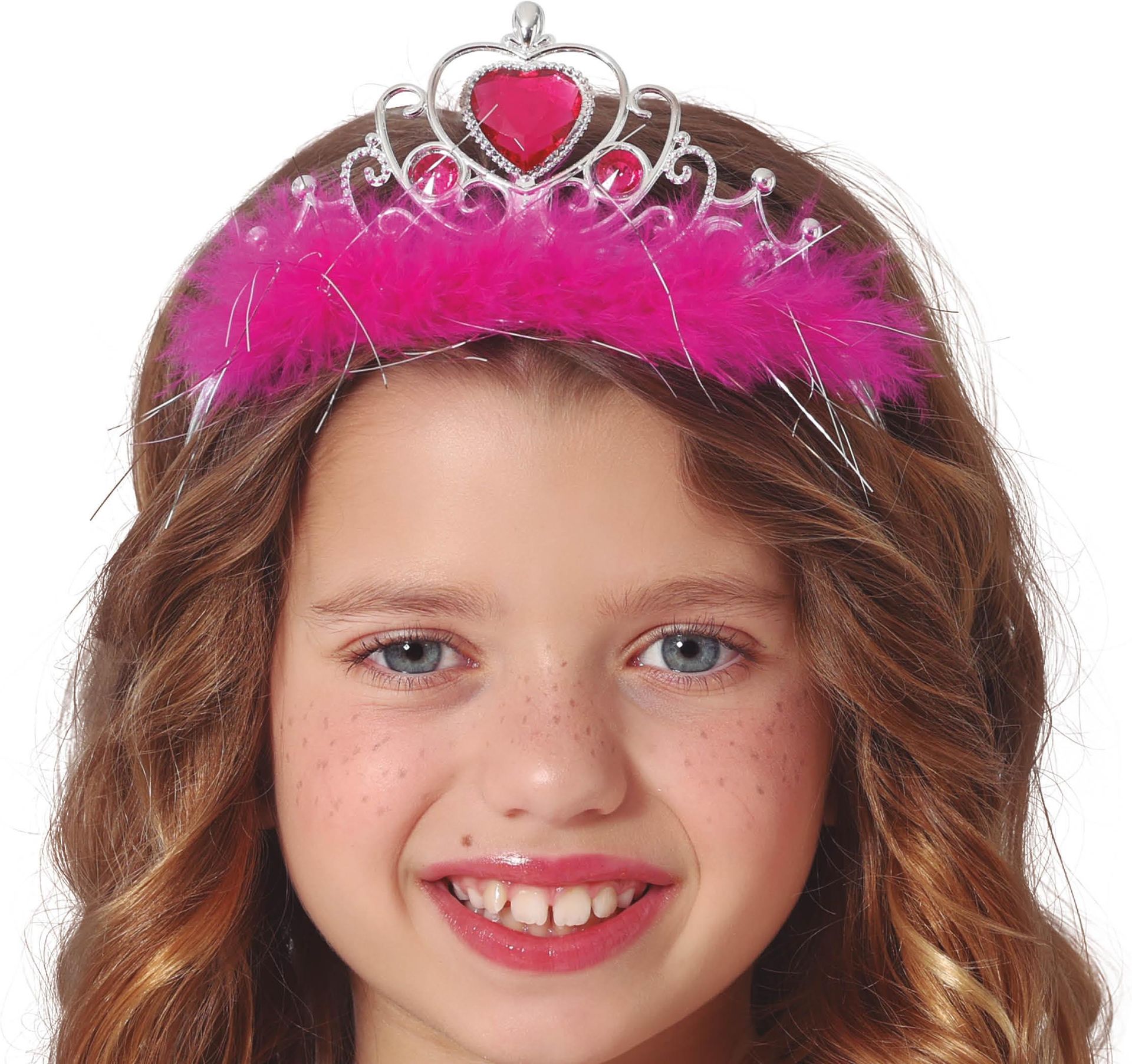 Zilveren Prinsessen Tiara met Roze Veren Meisjes