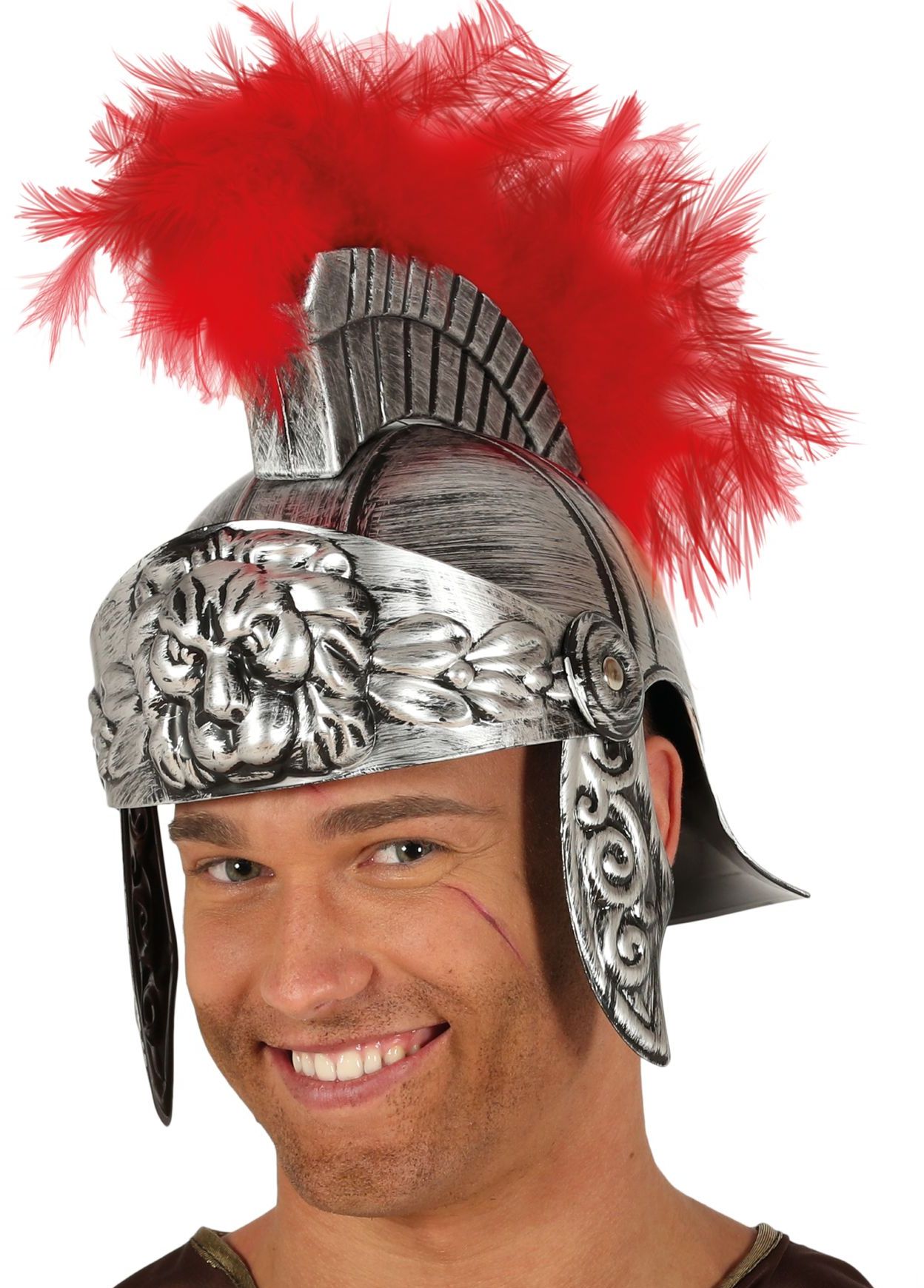 Zilveren romeinse strijder helm met veer