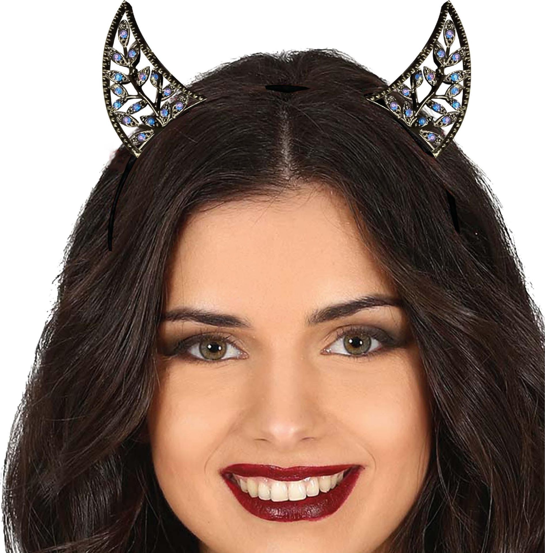 Zilveren Steentjes Duivel Hoorntjes Haarband