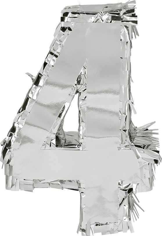 Zilveren Verjaardagspiñata Nummer '4' 25cm