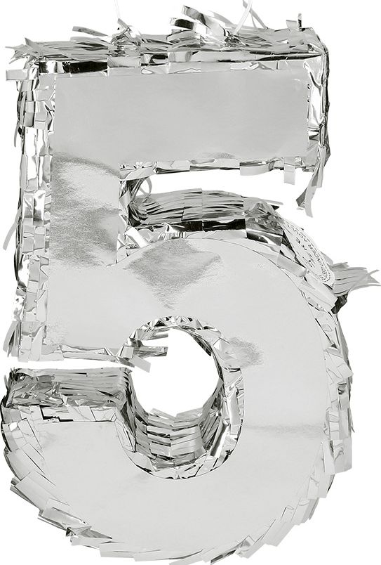 Zilveren Verjaardagspiñata Nummer '5' 25cm