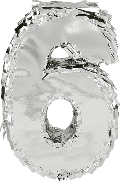 Zilveren Verjaardagspiñata Nummer '6' 25cm