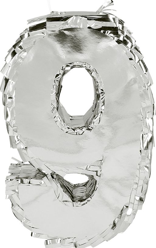 Zilveren Verjaardagspiñata Nummer '9' 25cm