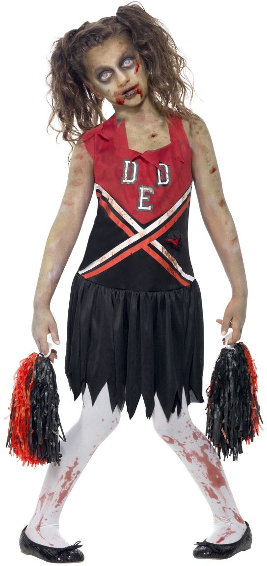 Zombie Cheerleader Zwart Rood Kostuum