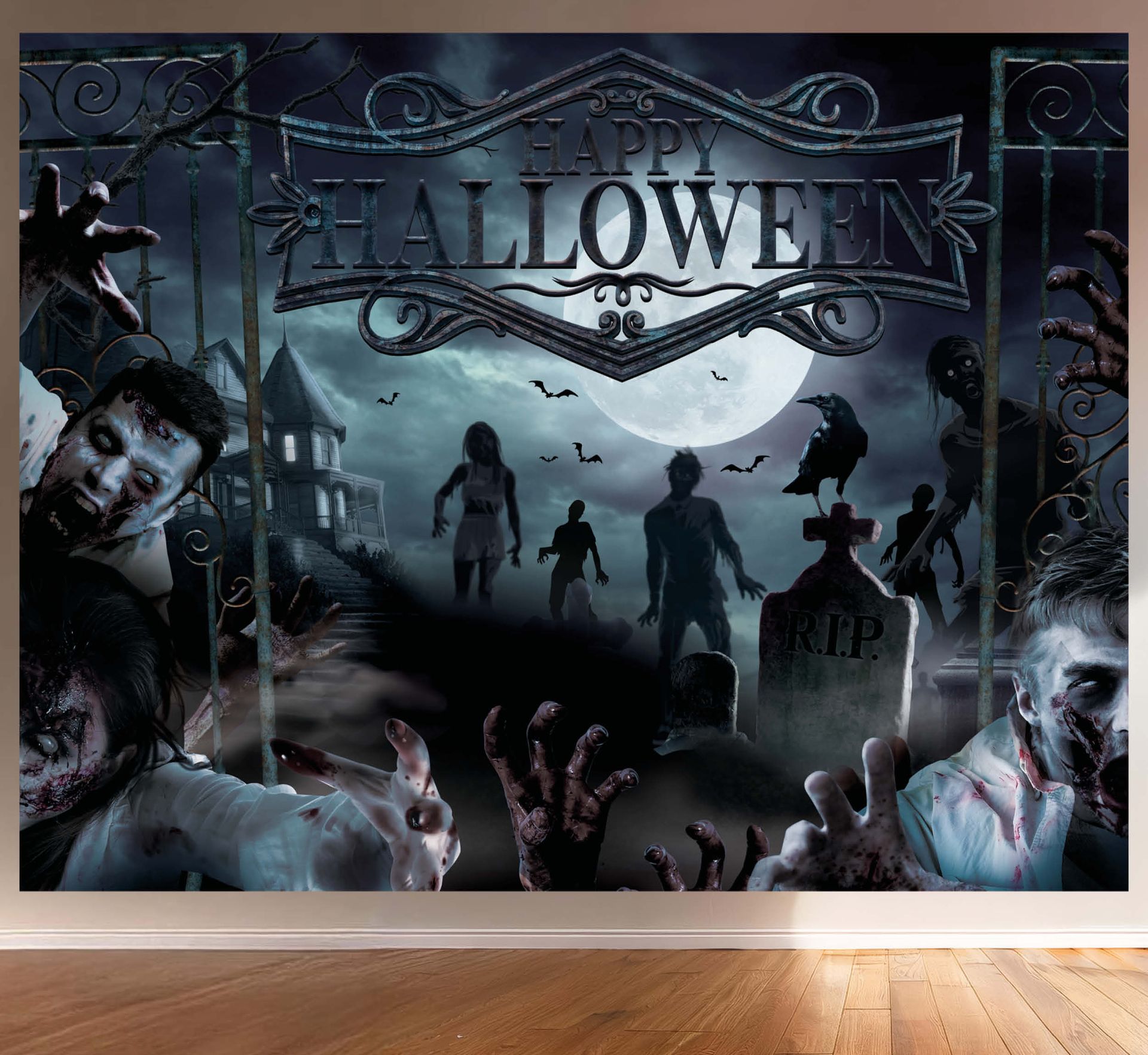 Zombie Halloween Grijze Muurdecoratie Photobooth