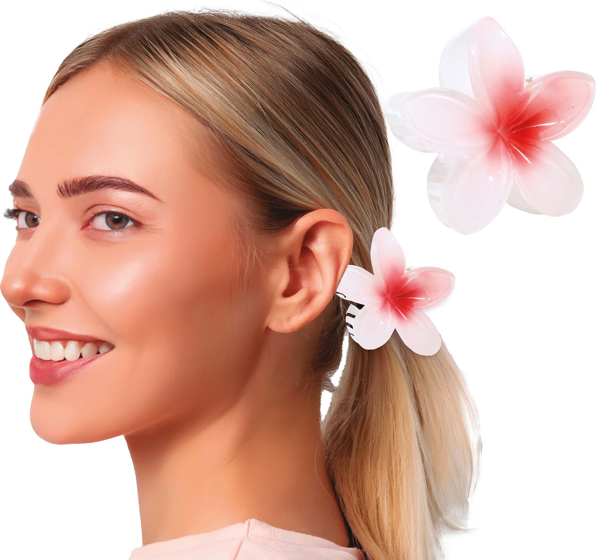 Zomerse Wit Rode Bloem Haarclip 8cm