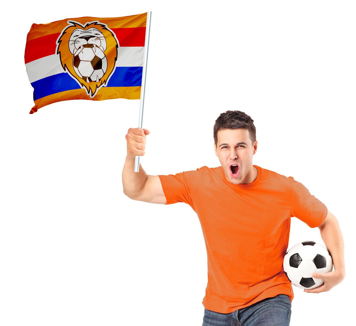 Zwaaivlag Oranje Leeuw met Stok
