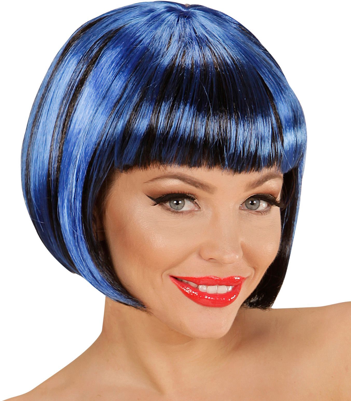 Zwart-Blauwe Nette Disco Pruik