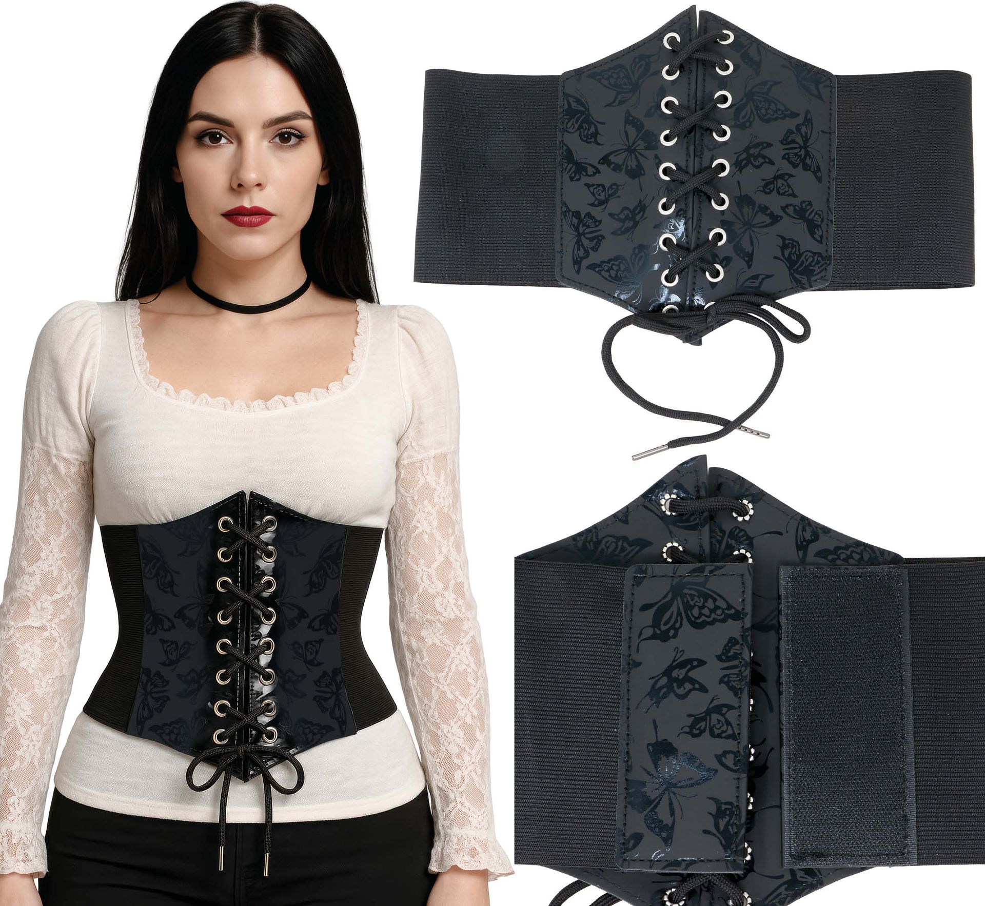 Zwart Corset met Zwarte Vlinders Dames