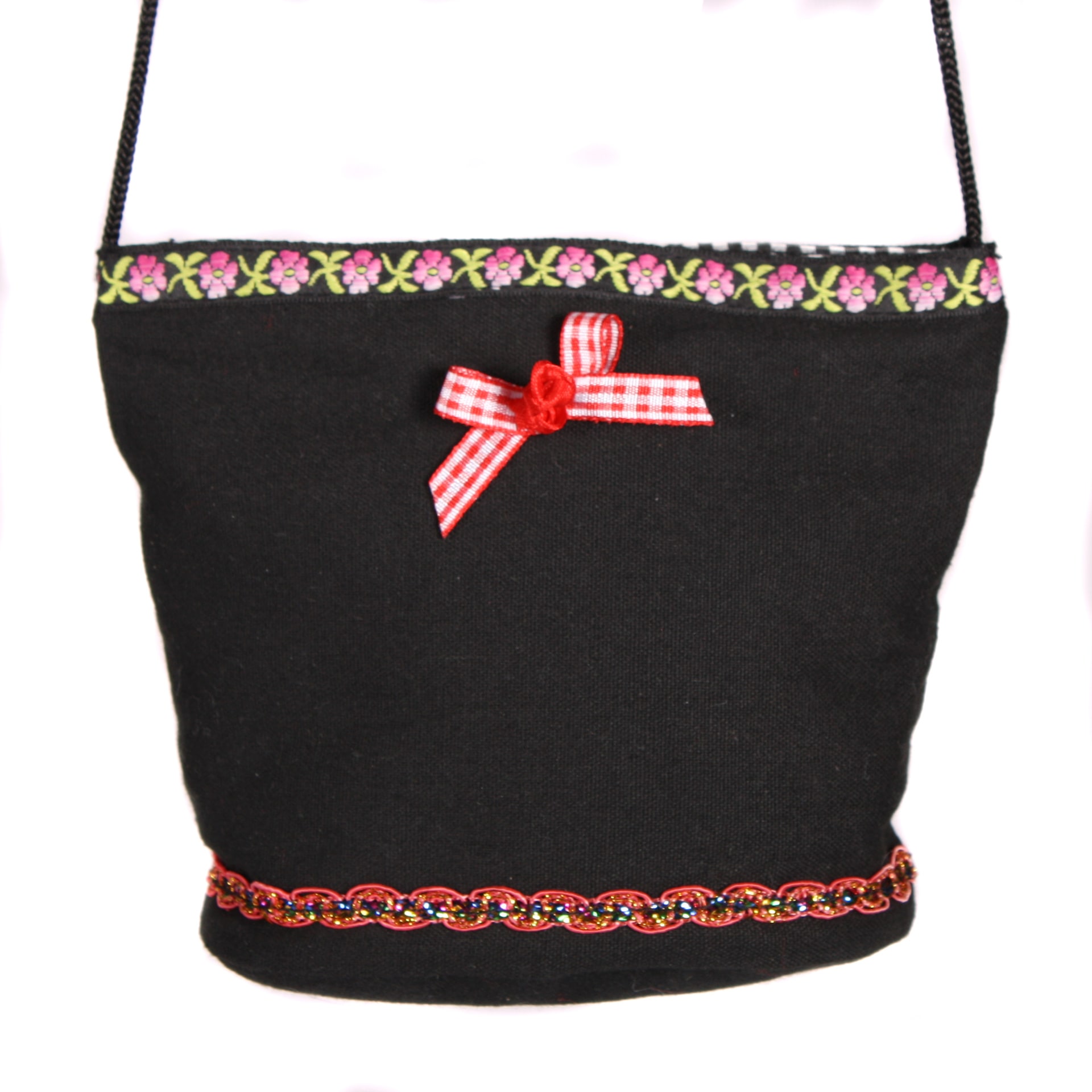 Zwart Dirndl Tasje met Galon en Strikje Oktoberfest