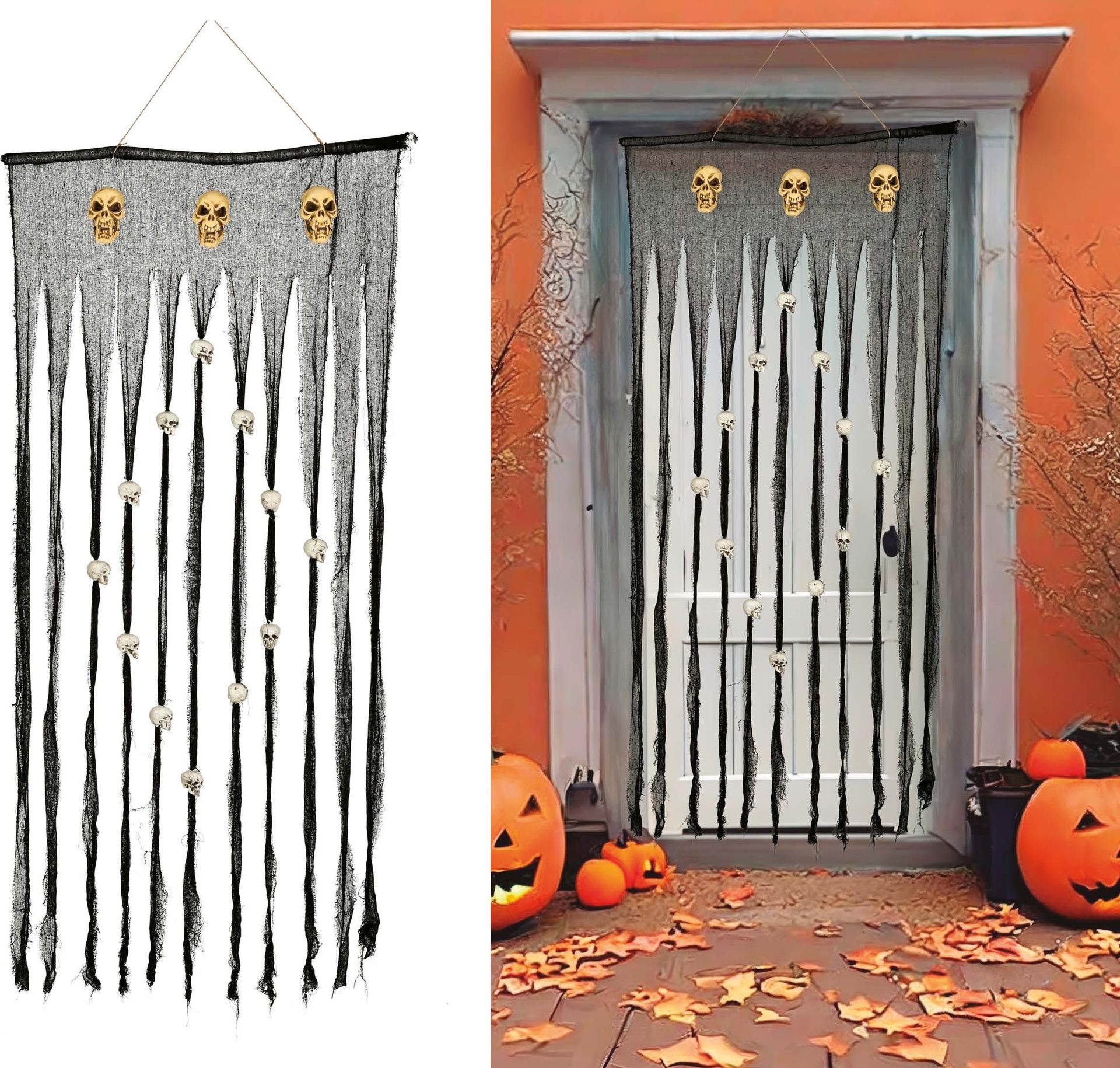 Zwart Doodskoppen Gordijn