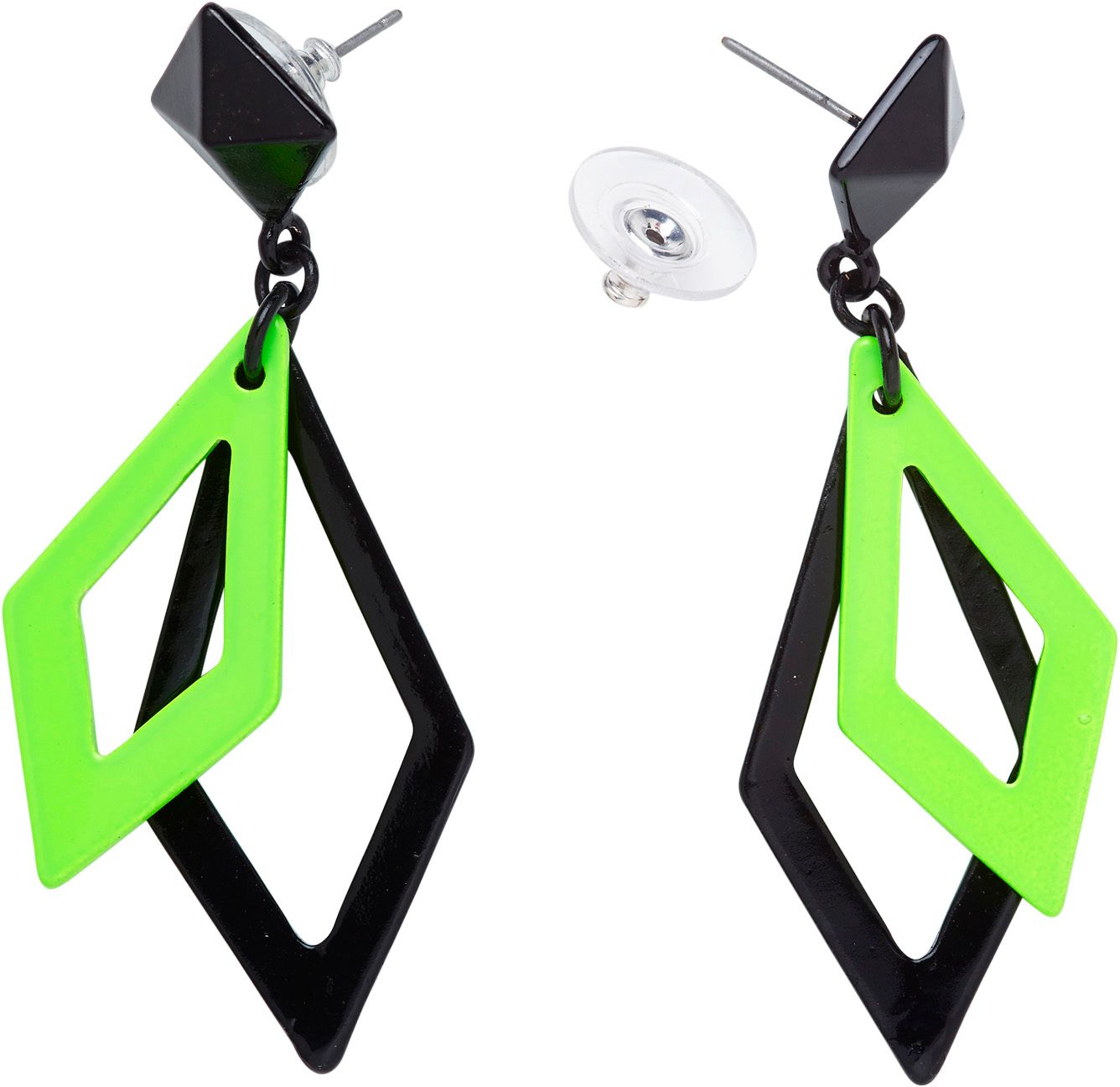 Zwart en Neon Groene Ruit Oorbellen