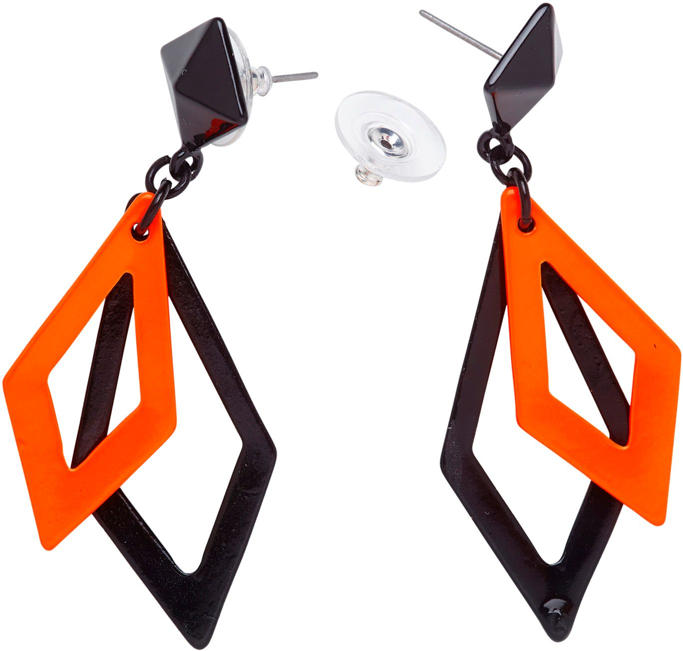 Zwart en Neon Oranje Ruit Oorbellen