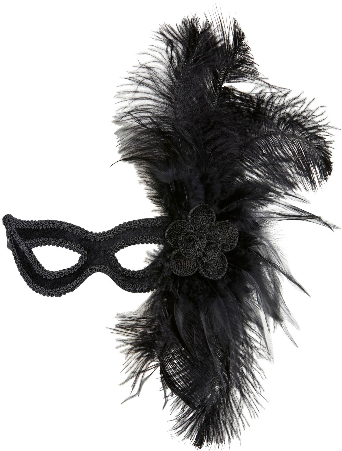 Zwart Fluwelen Oogmasker met Roos en Veren